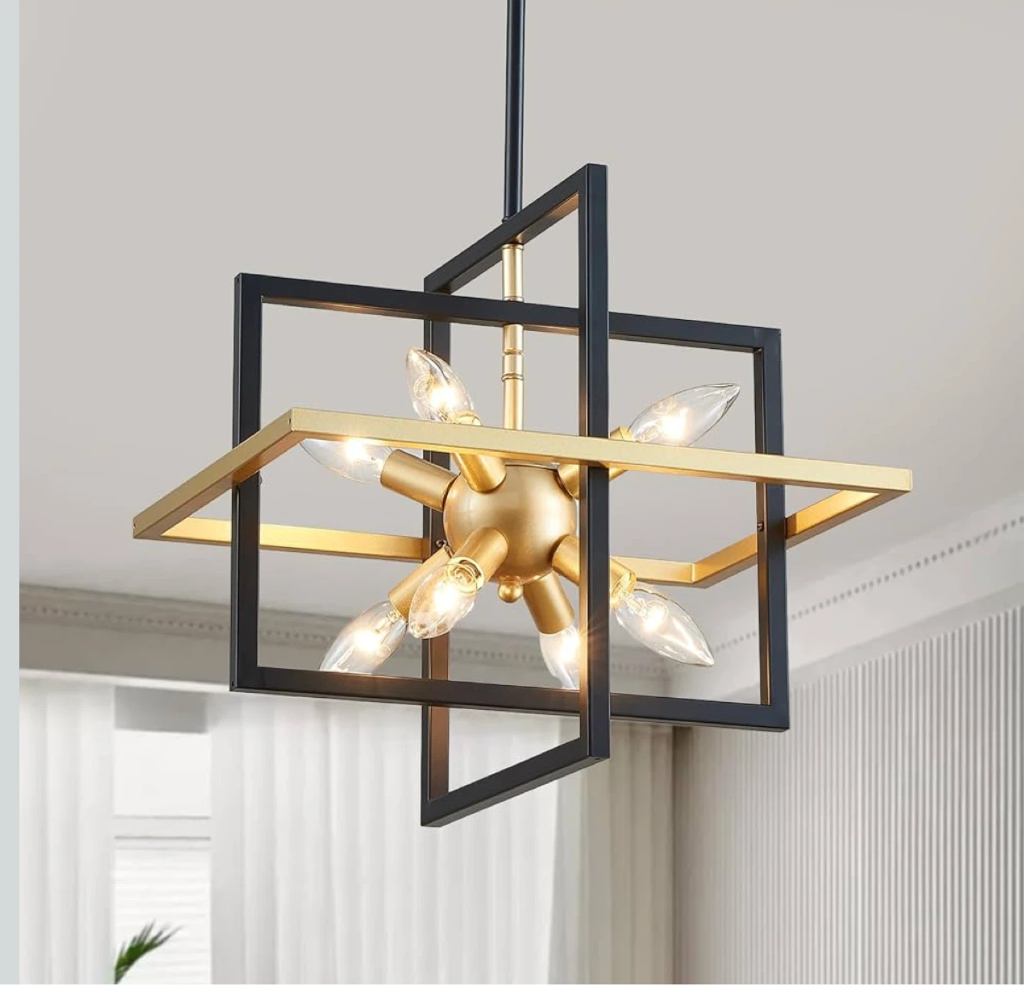 Majhoiw Geometric Modern Chandelier - 8 Lights, Black and Gold