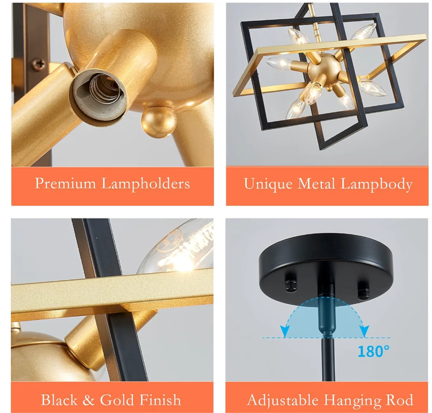 Majhoiw Geometric Modern Chandelier - 8 Lights, Black and Gold - photo 4