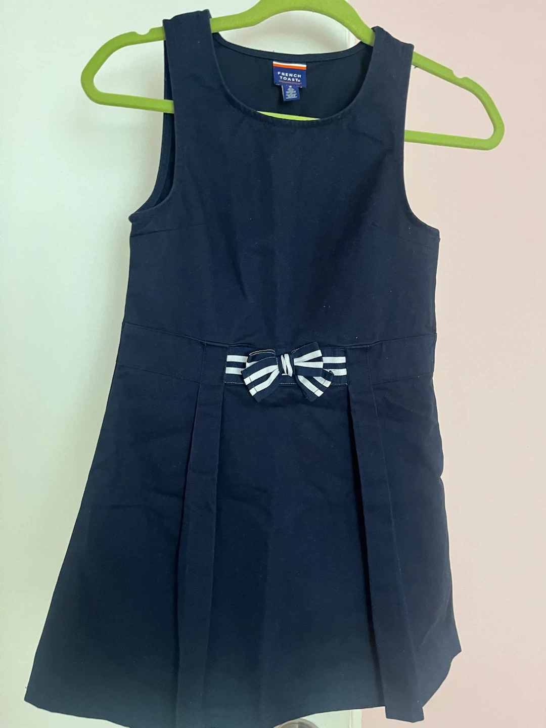 French Toast Navy Blue Pinafore Dress with Bow