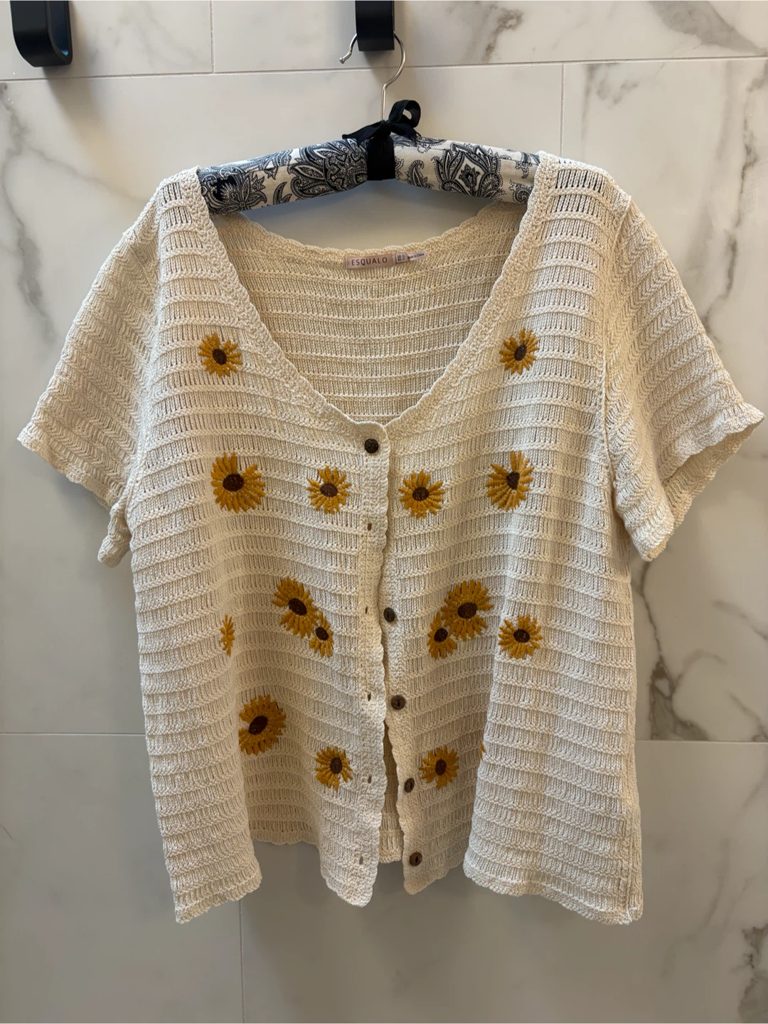 Cream Crochet Sunflower Cardigan XL