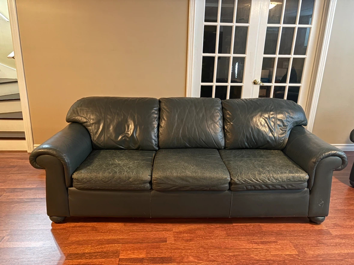 Dark Green Leather Sofa, Loveseat and Armchair Set - photo 4
