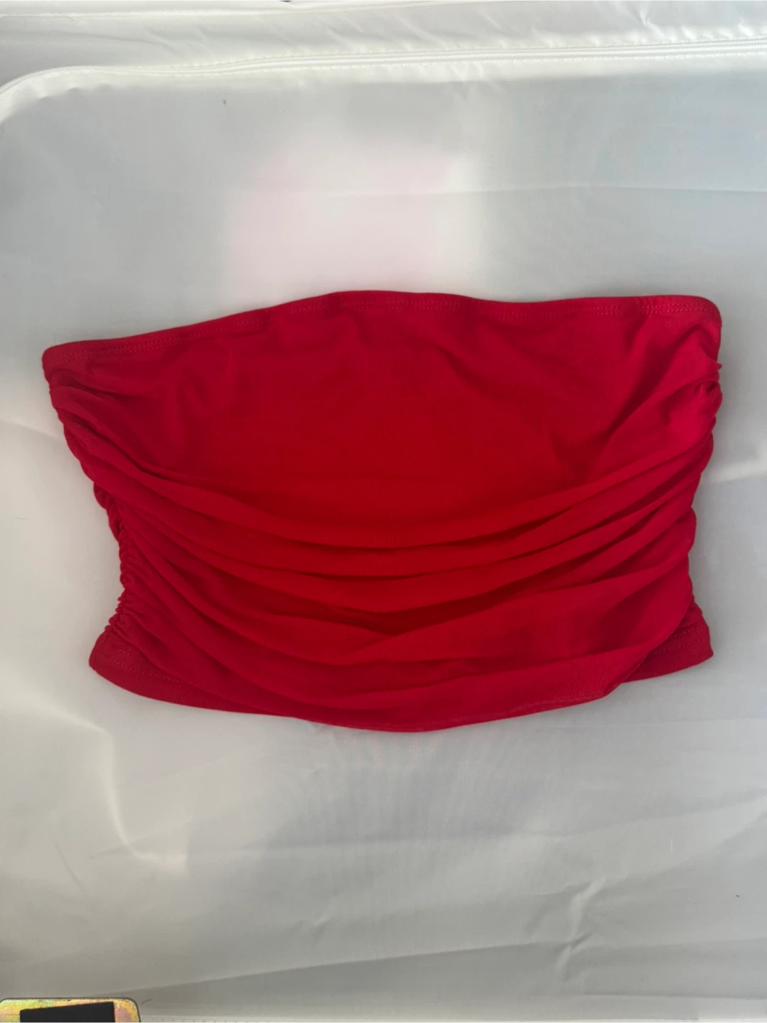 Red Ruched Bandeau Top - M