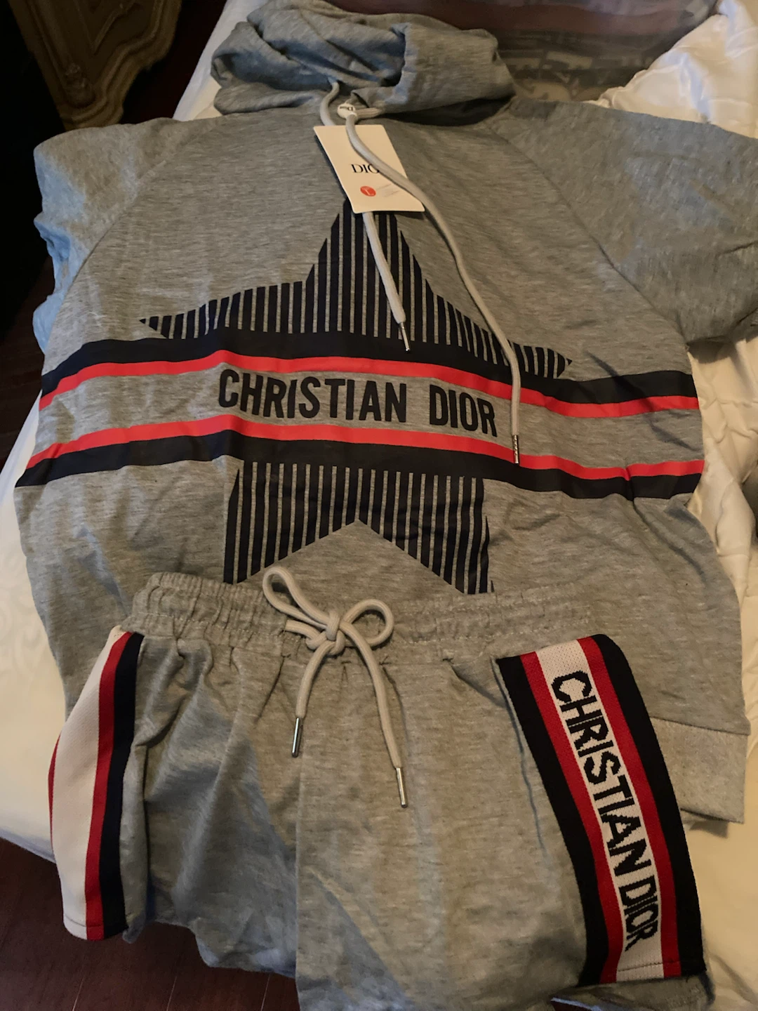 Christian Dior Grey Star Hoodie & Shorts Set