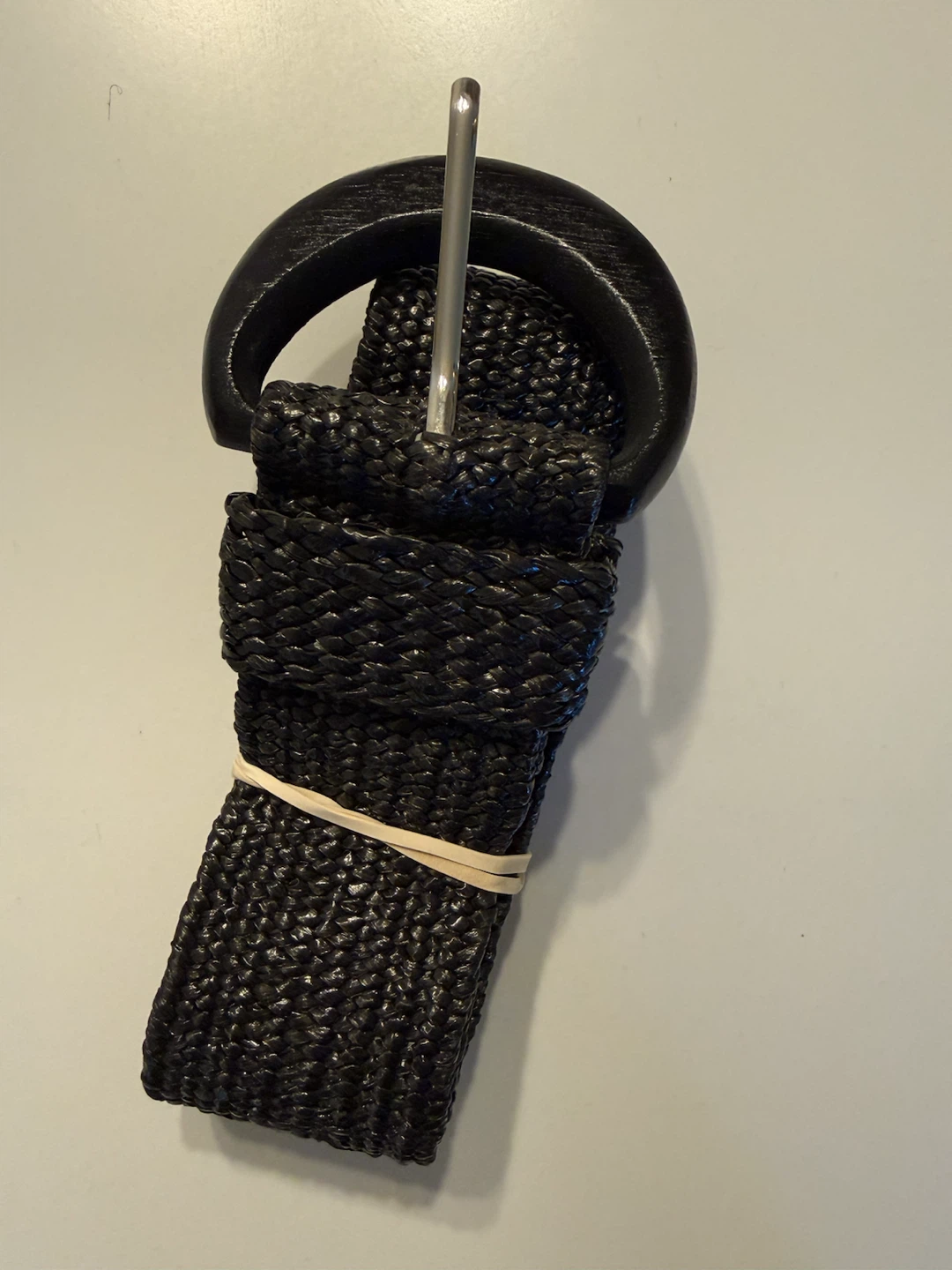 Black Woven Belt with Round Buckle