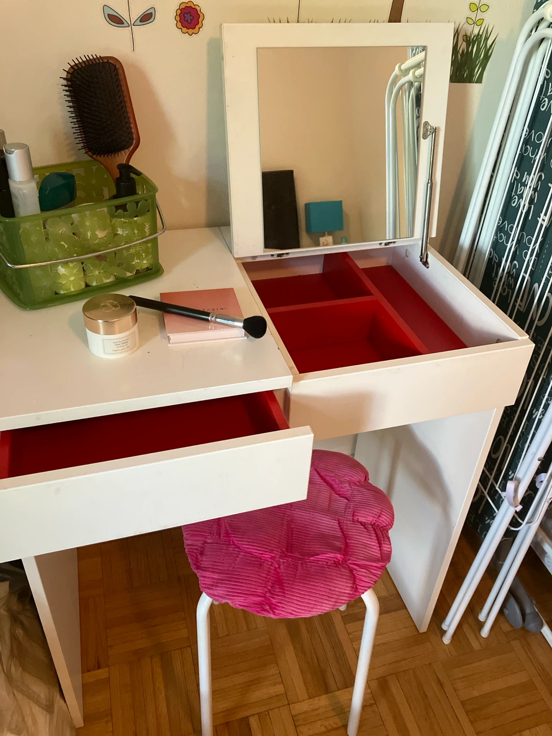 White Vanity Table with Red Interior