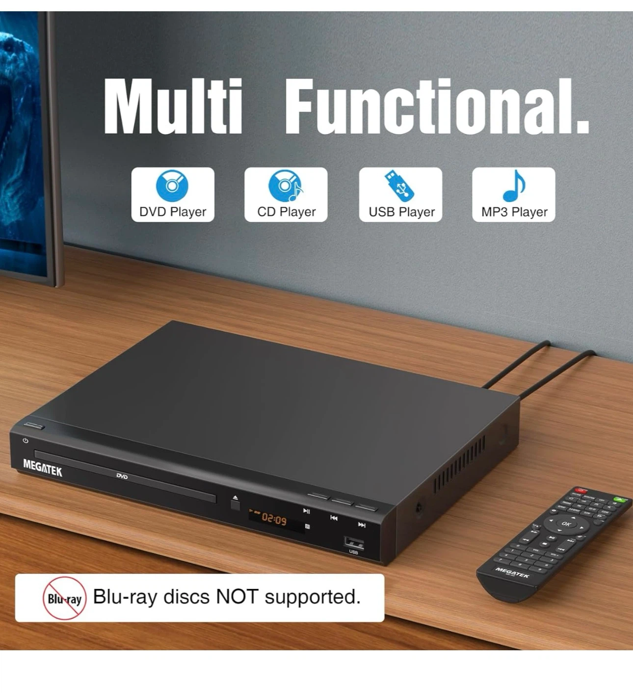MEGATEK Region-Free DVD Player with HDMI & 1080P Upscaling - photo 2