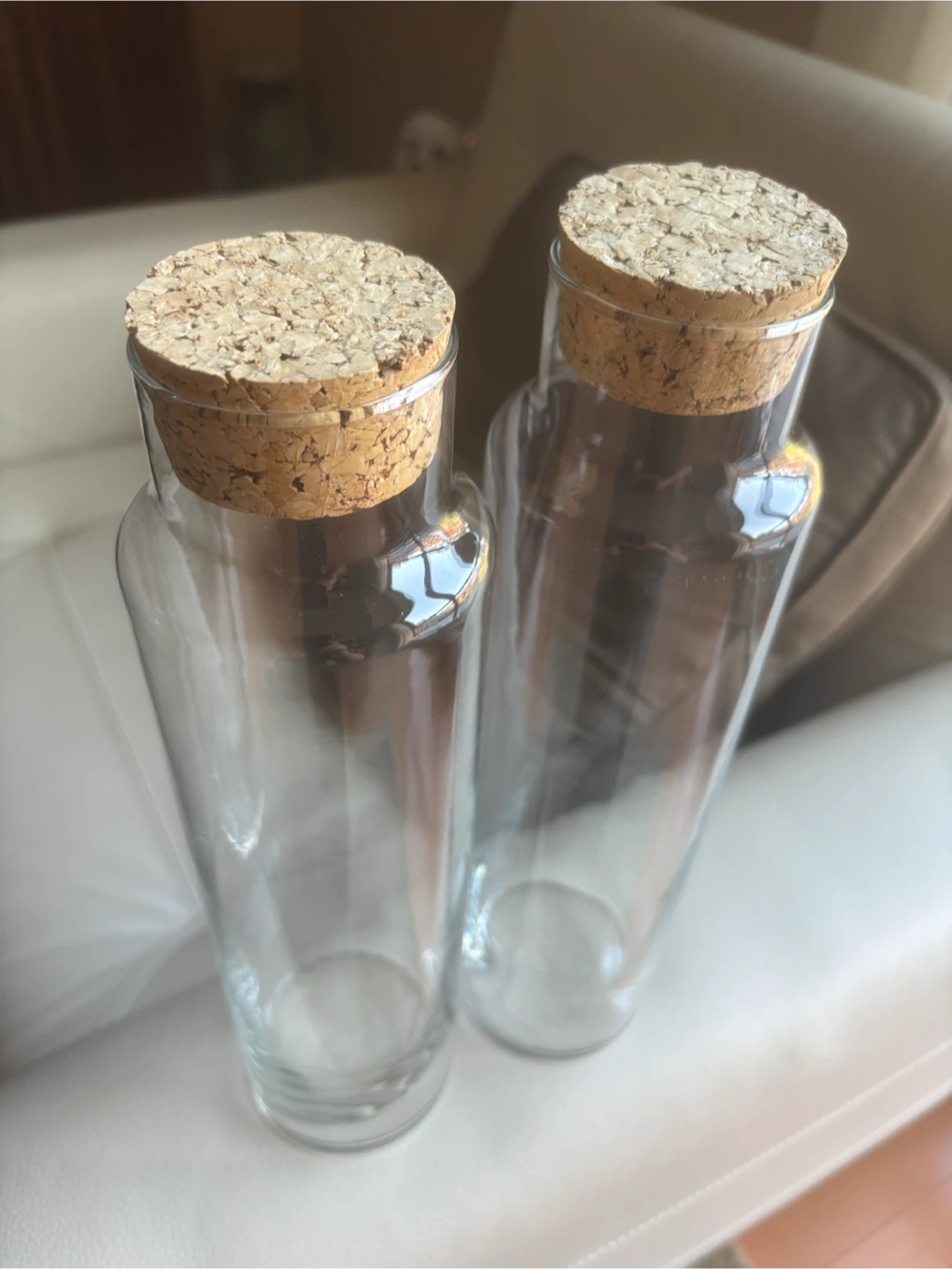 Pair of Clear Glass Bottles with Cork Stoppers - photo 2