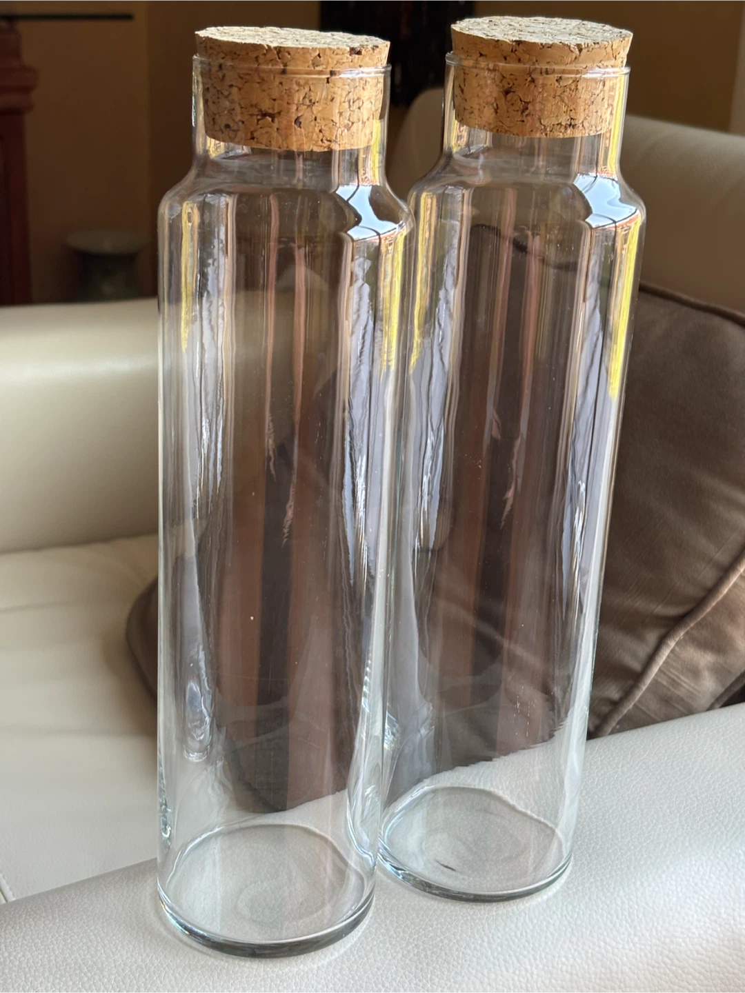 Pair of Clear Glass Bottles with Cork Stoppers - photo 3