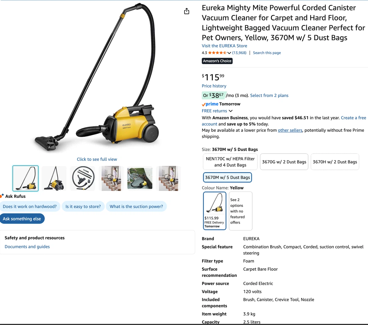 Eureka Mighty Mite Canister Vacuum