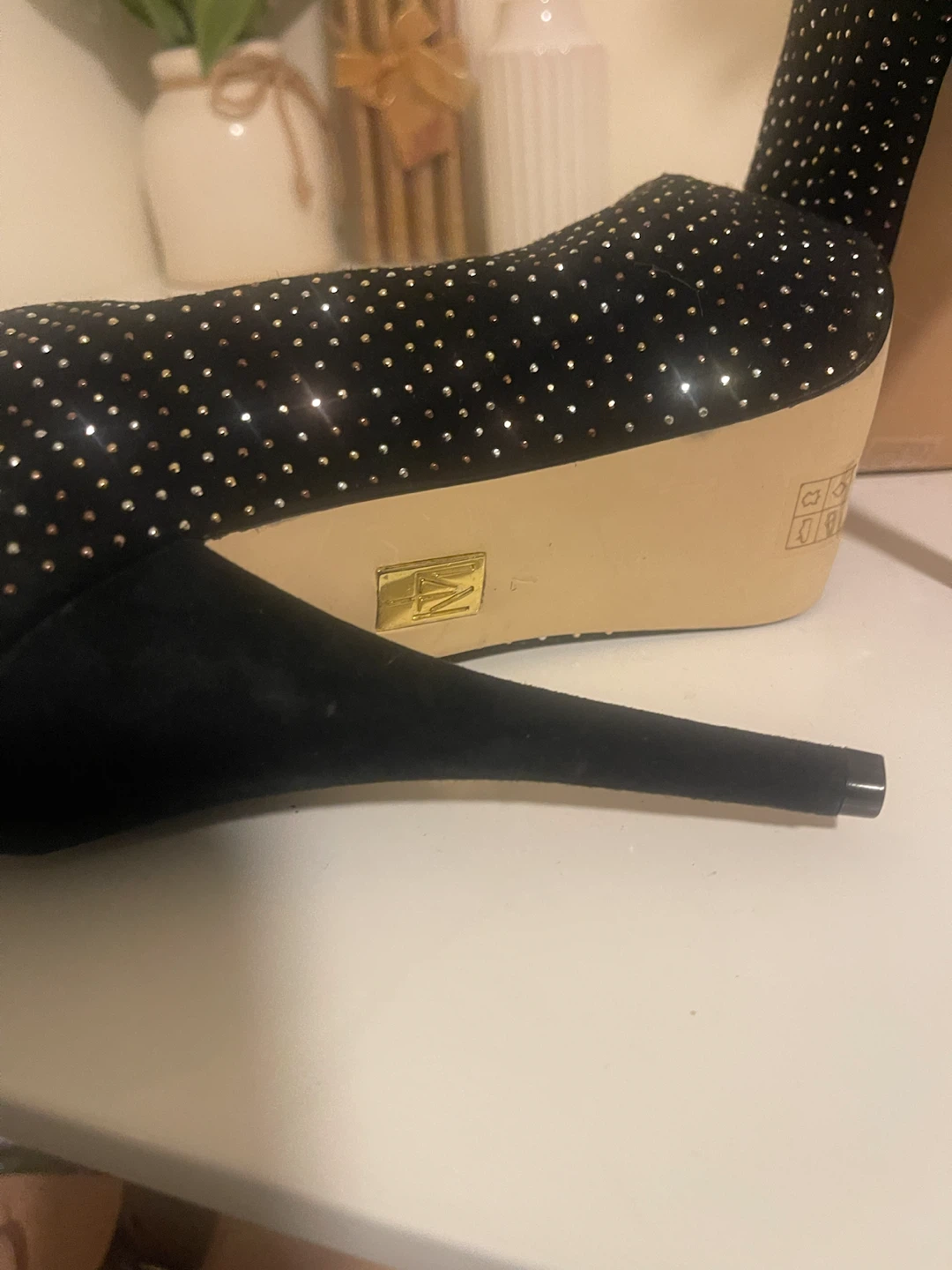 Truth or Dare by Madonna Black Studded Peep Toe Heels