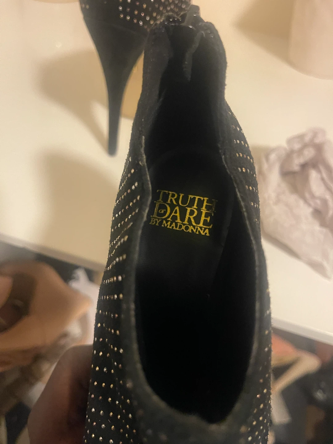 Truth or Dare by Madonna Black Studded Peep Toe Heels - photo 2