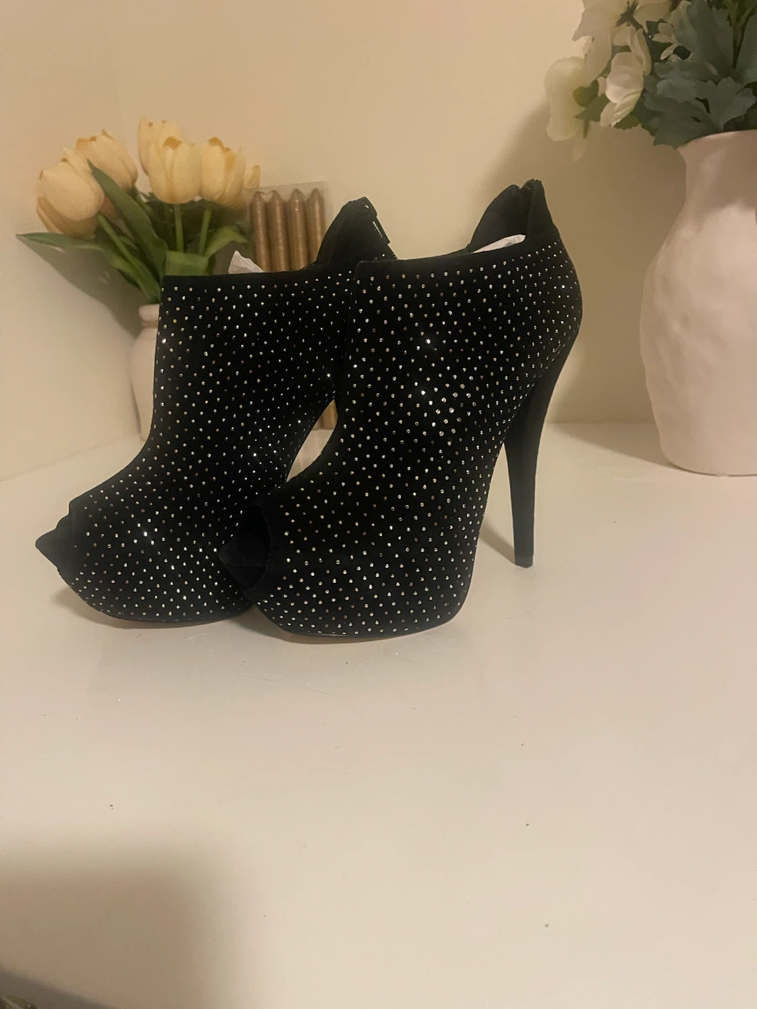 Truth or Dare by Madonna Black Studded Peep Toe Heels - photo 4