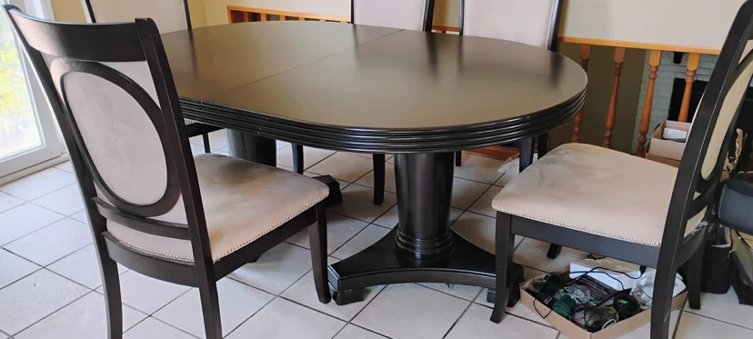 Dark Wood Dining Table with 5 Chairs