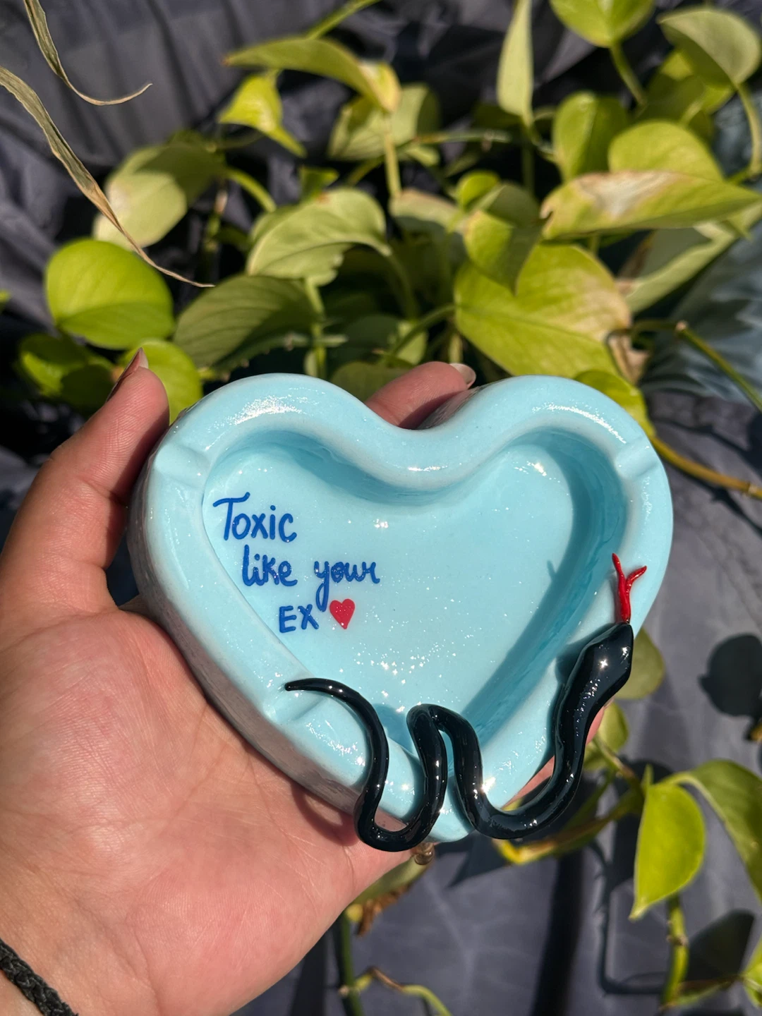 Collector’s Light Blue Heart Ashtray with Snake