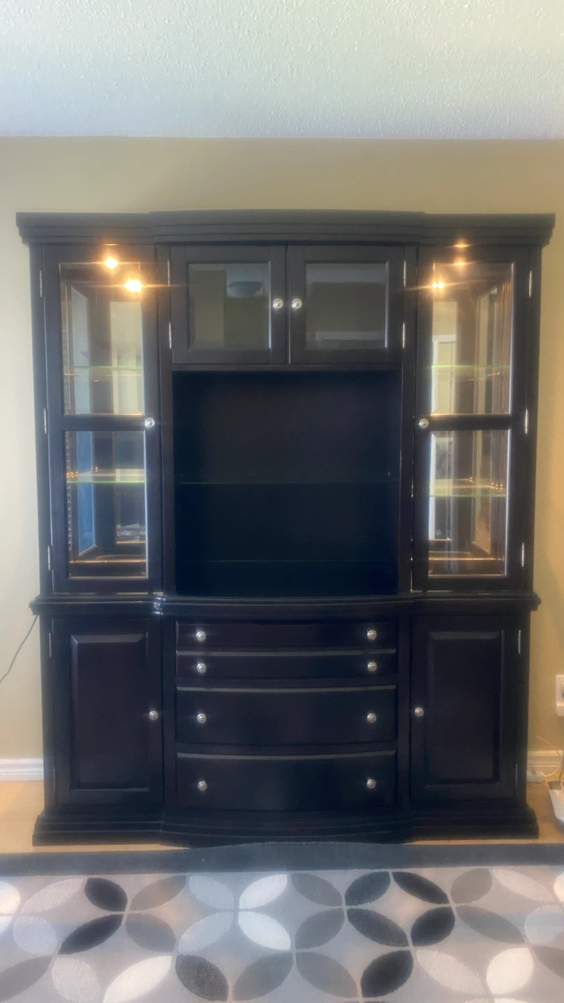 Dark Brown China Cabinet with Glass Doors