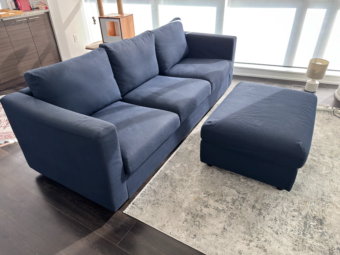 IKEA FINNALA Navy Blue Sofa with Storage Ottoman