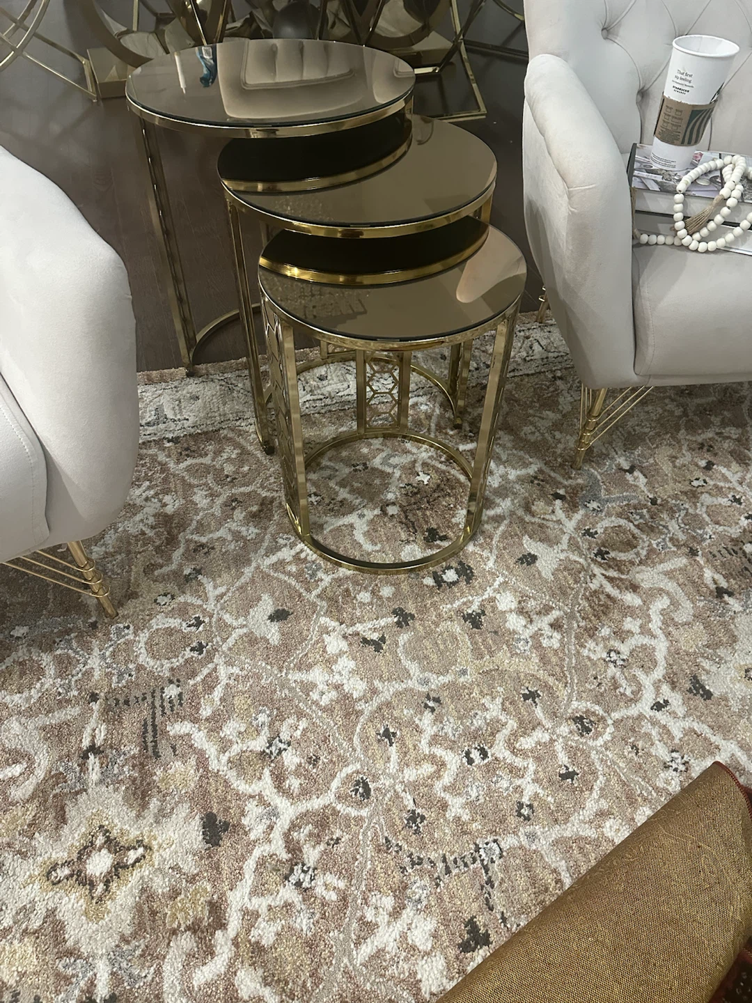 Nesting Side Tables - Gold Metal and Mirrored Tops