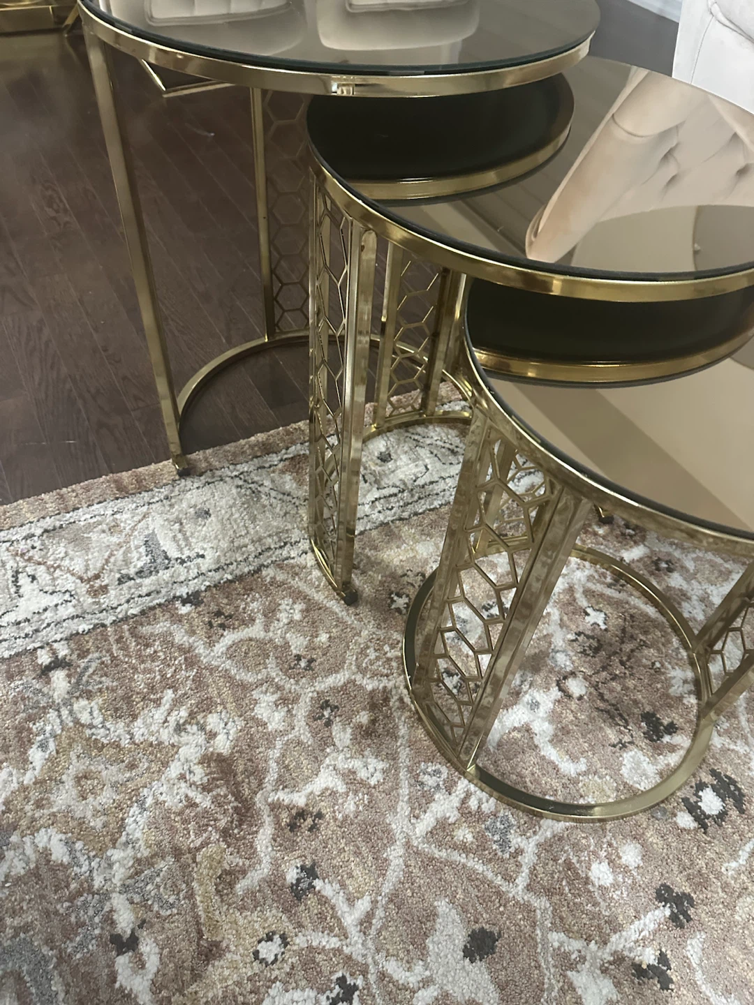 Nesting Side Tables - Gold Metal and Mirrored Tops - photo 2