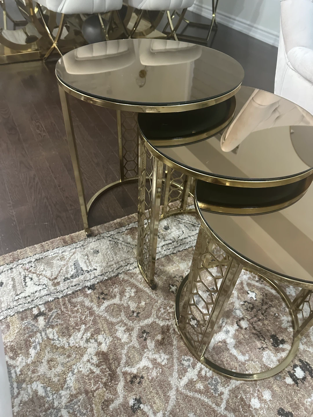 Nesting Side Tables - Gold Metal and Mirrored Tops - photo 3
