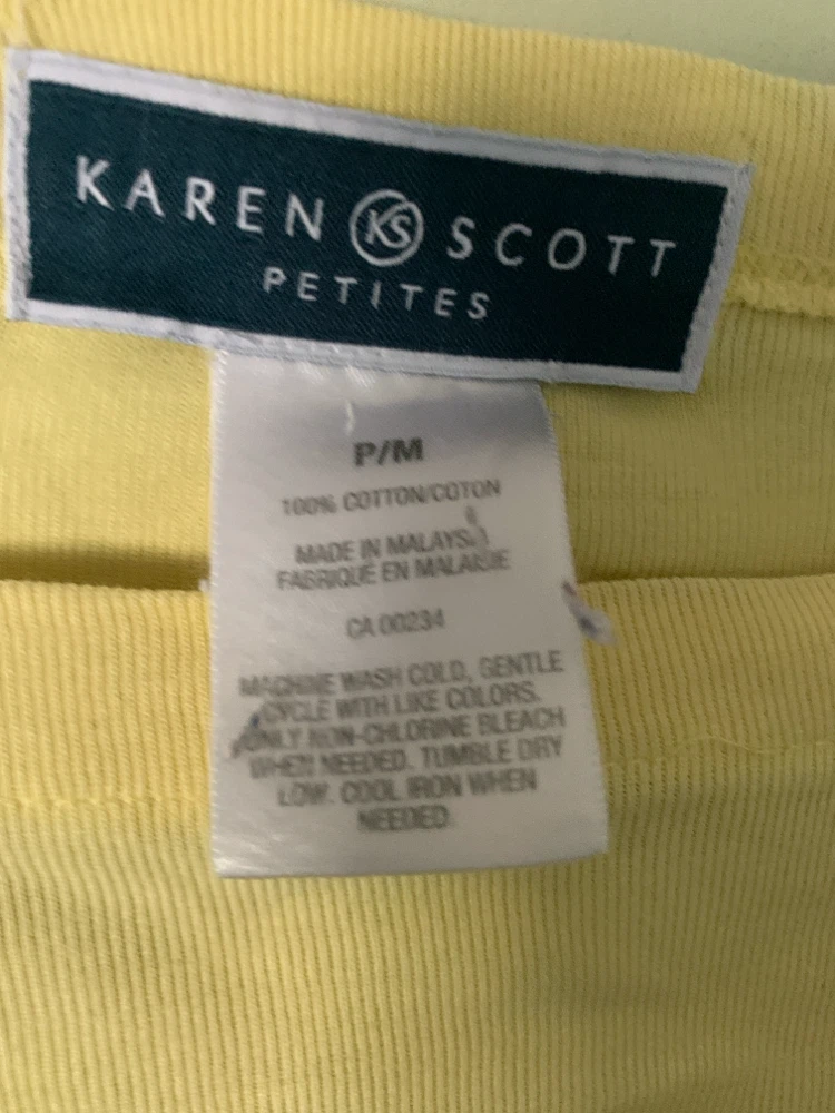 Karen Scott Petites Yellow Cotton T-Shirt Size P/M - photo 2