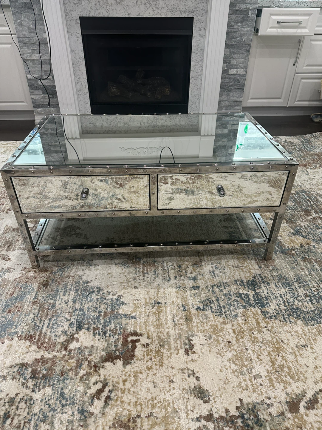Mirrored Coffee Table with Two Drawers