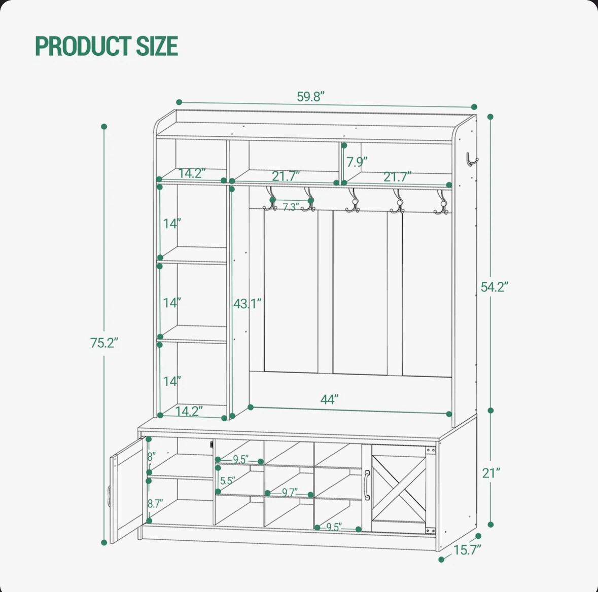 Hall Tree Entryway Bench with Coat Rack & Shoe Storage - photo 2