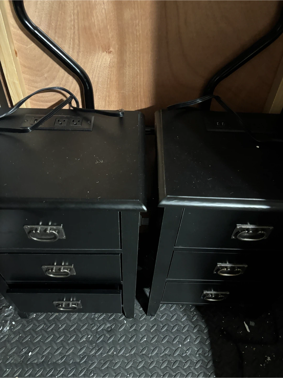 Set of 2 Black Nightstands with Built-in Charging Station