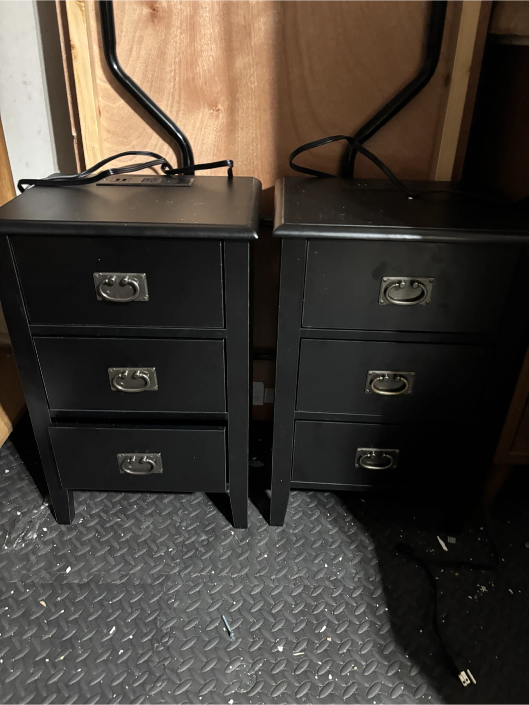 Set of 2 Black Nightstands with Built-in Charging Station - photo 2