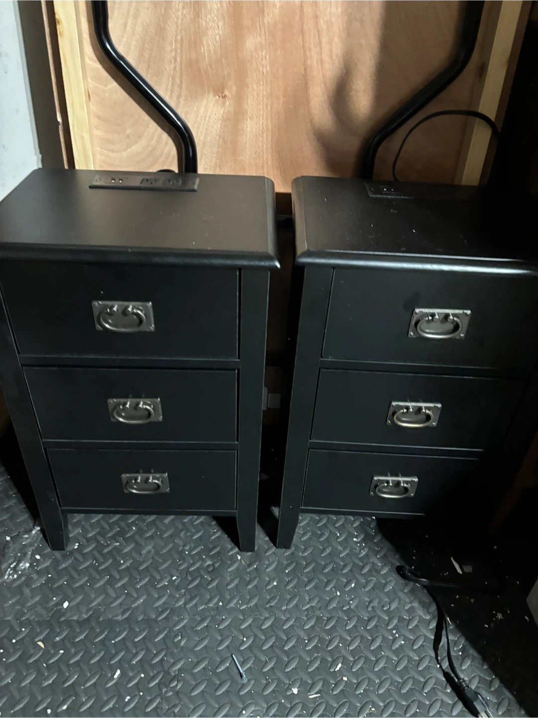 Set of 2 Black Nightstands with Built-in Charging Station - photo 3