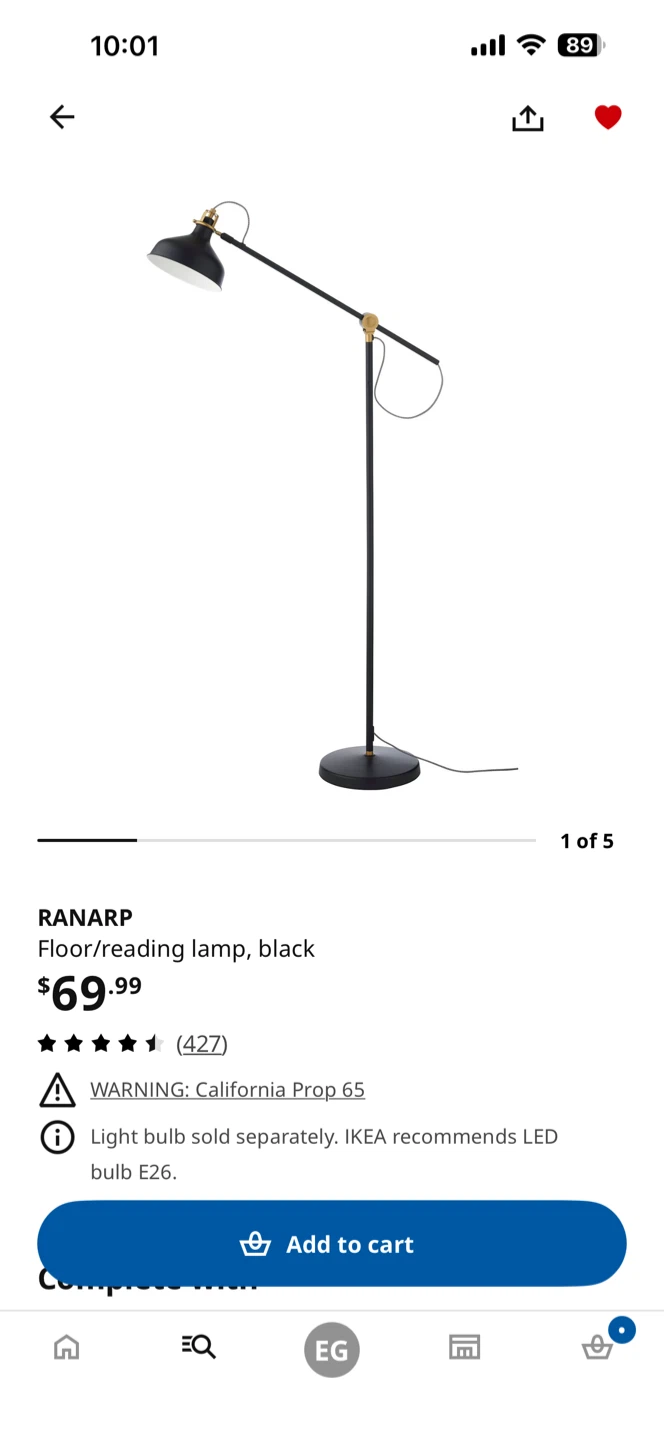 IKEA RANARP Floor/Reading Lamp - Black