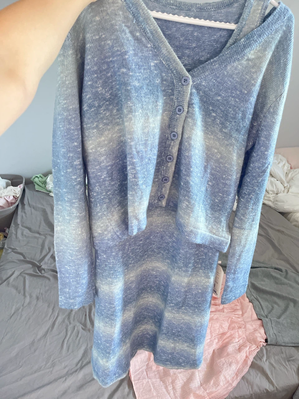 Blue Ombre Knit Cardigan and Dress Set