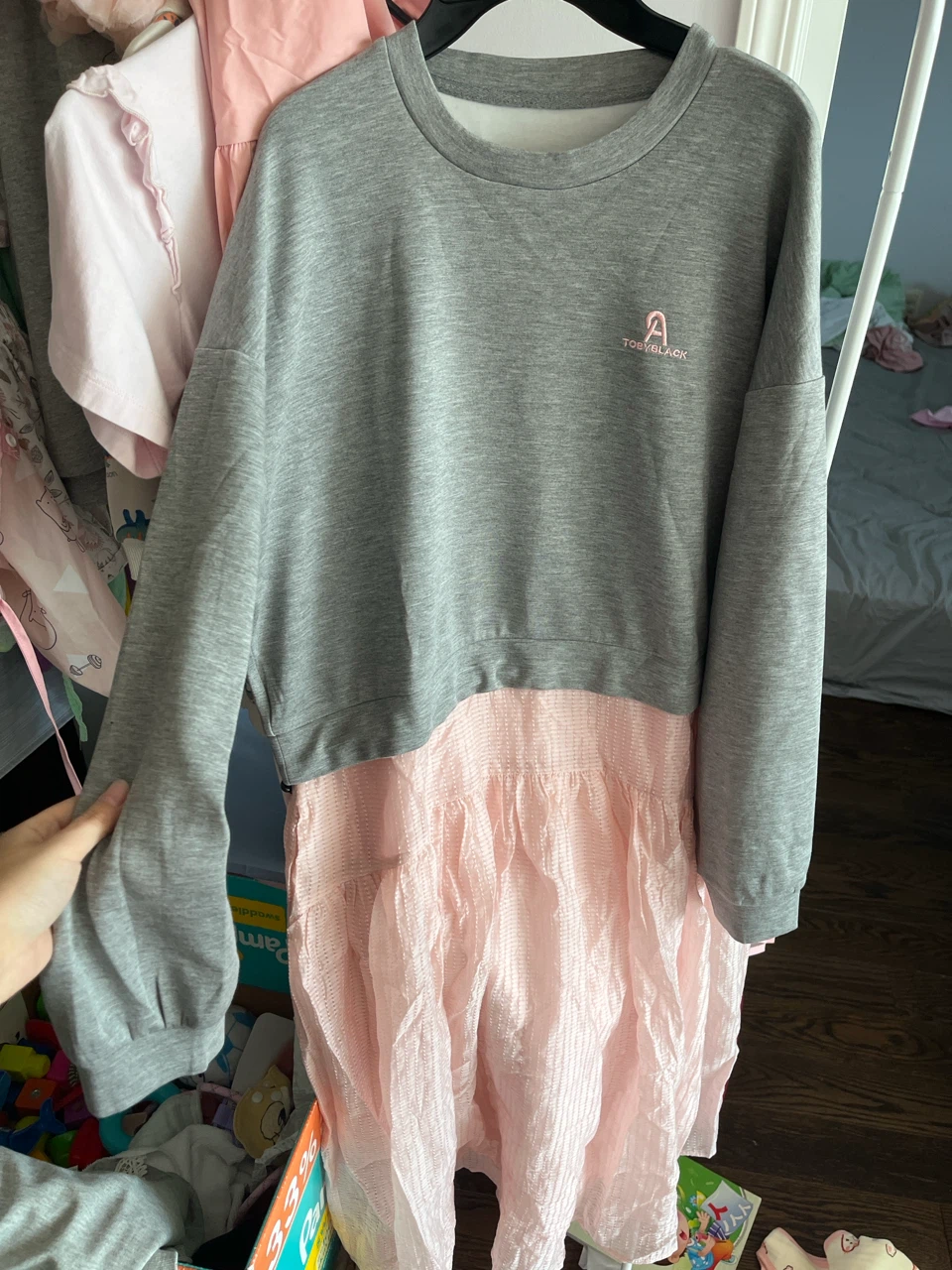 Grey and Pink Long Sleeve Dress