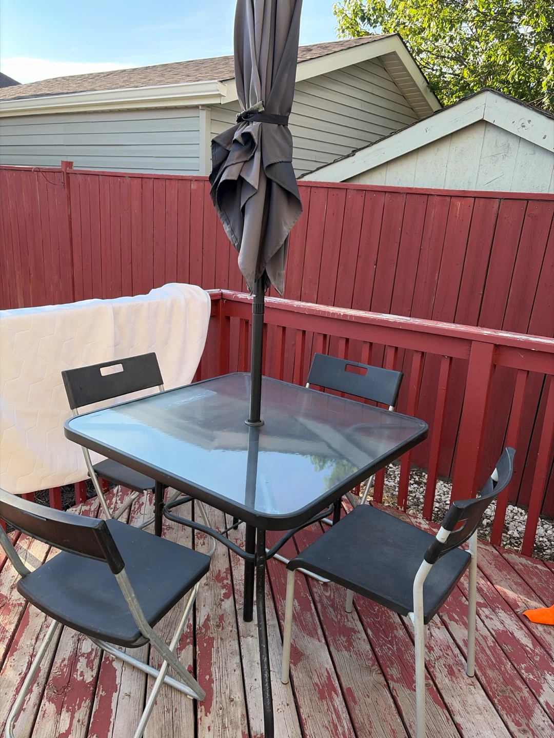 Glass Patio Dining Set with Umbrella- moving sale - photo 2
