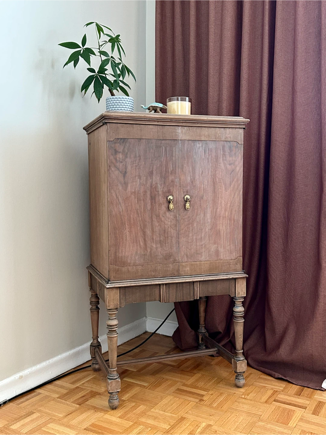 Vintage Wooden Cabinet with Floral Interior