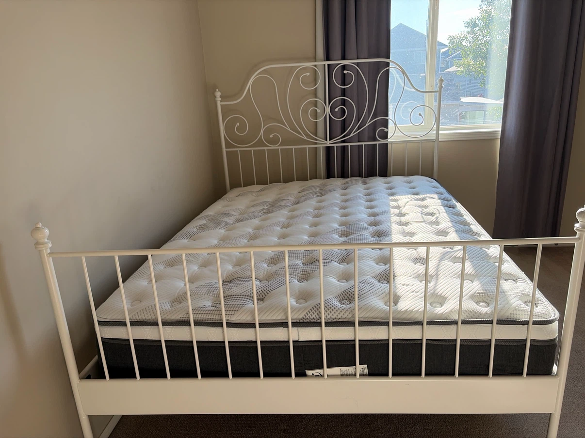 Queen Mattress with White Metal Bed Frame- moving sale - photo 2