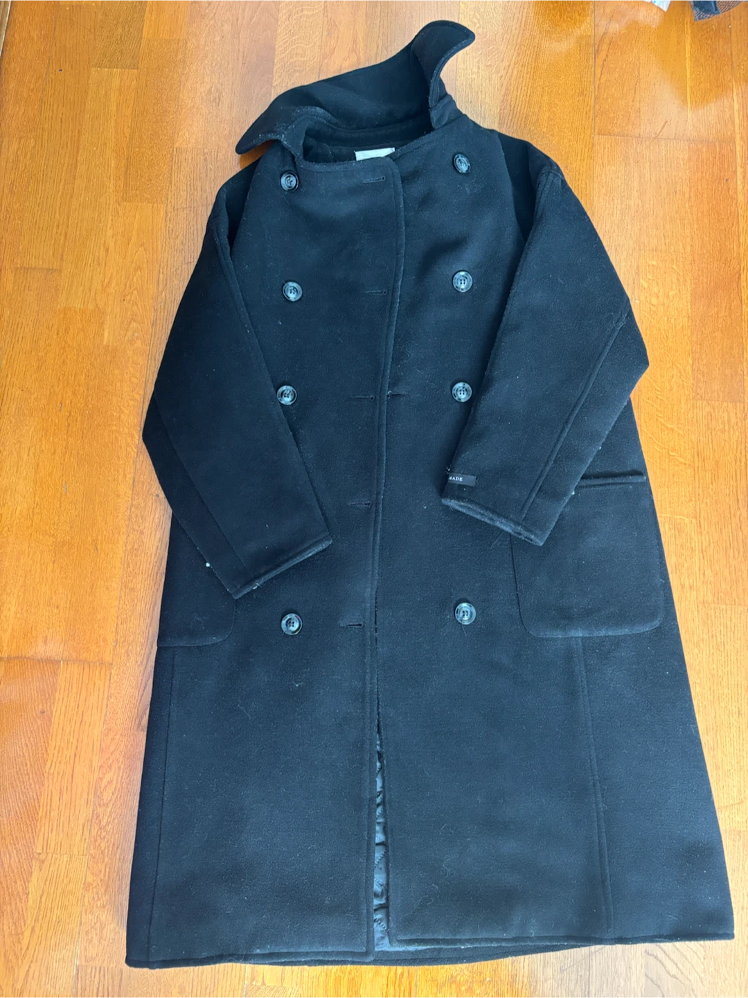 KOREAN Black Double-Breasted Wool Coat