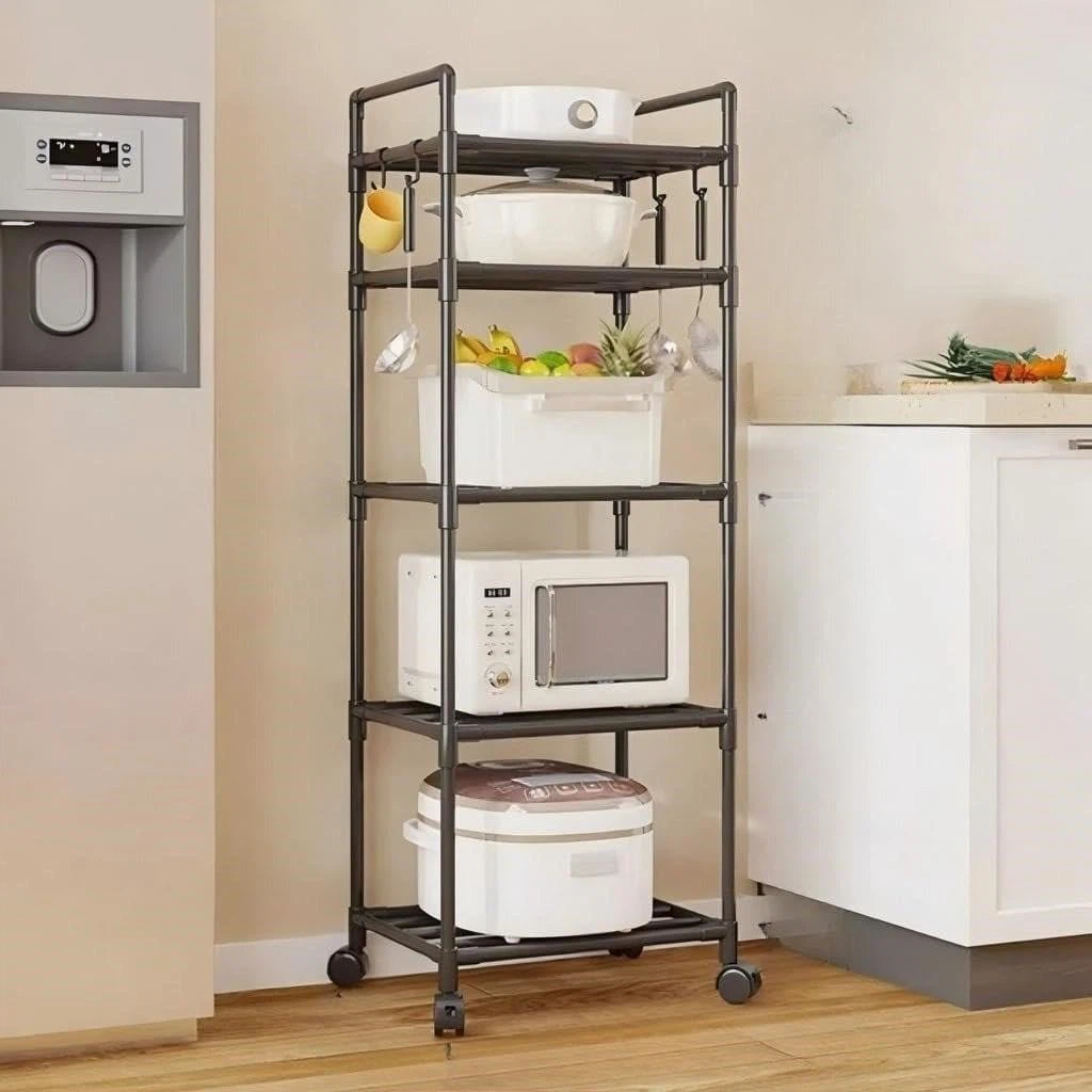 Black 5-Tier Rolling Shelf Unit
