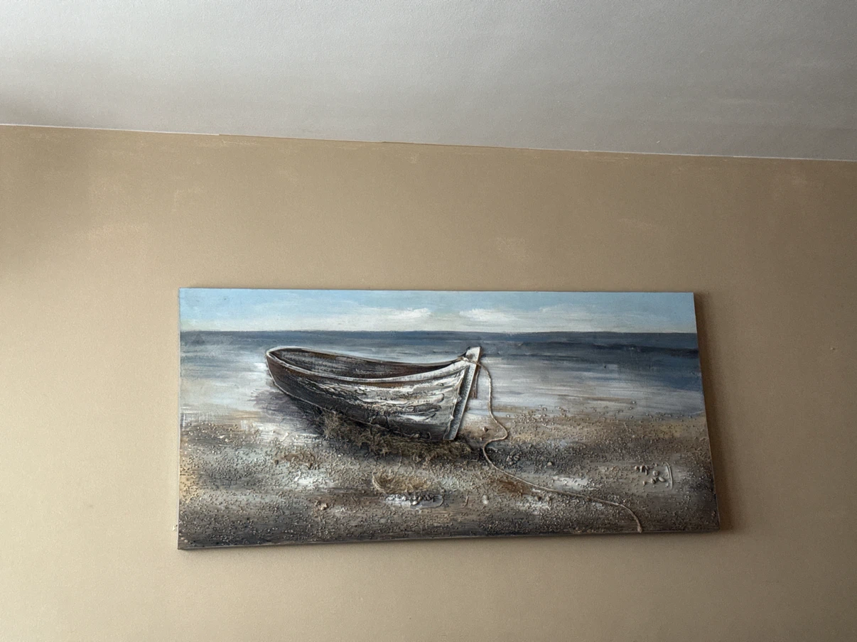 Textured Boat Beach Wall Art Painting size 59”X 28”