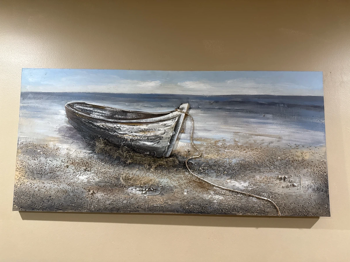 Textured Boat Beach Wall Art Painting size 59”X 28” - photo 3