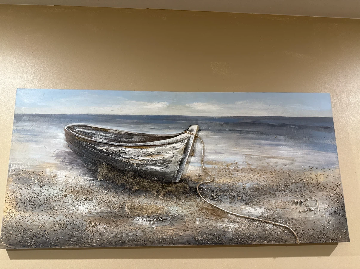 Textured Boat Beach Wall Art Painting size 59”X 28” - photo 4