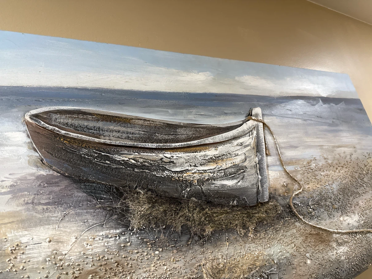 Textured Boat Beach Wall Art Painting size 59”X 28” - photo 5