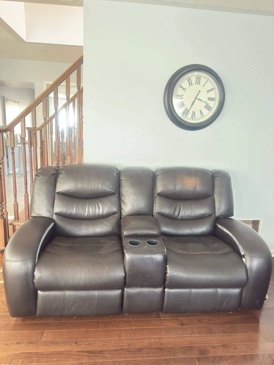 Brown Leather Reclining Loveseat - photo 2