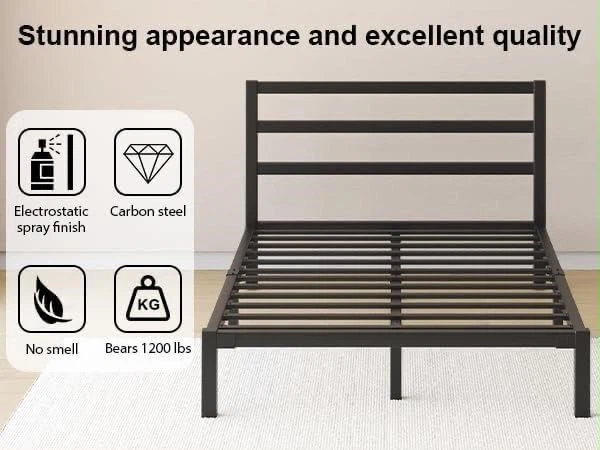 Queen Size Metal Bed Frame with Headboard - Black - photo 2