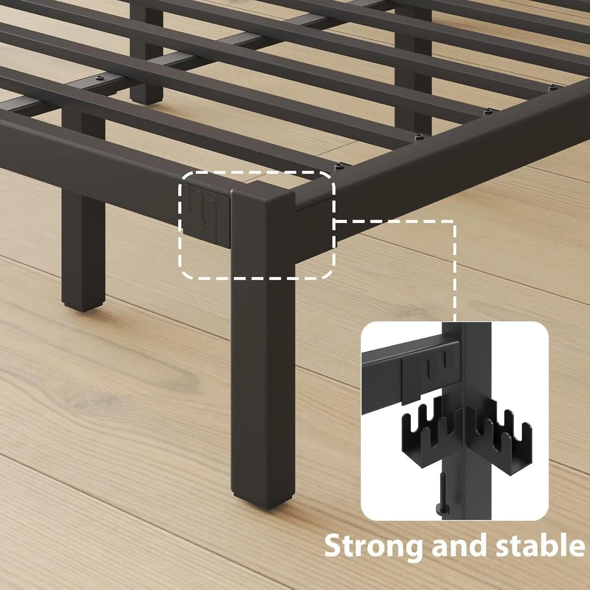 Queen Size Metal Bed Frame with Headboard - Black - photo 4