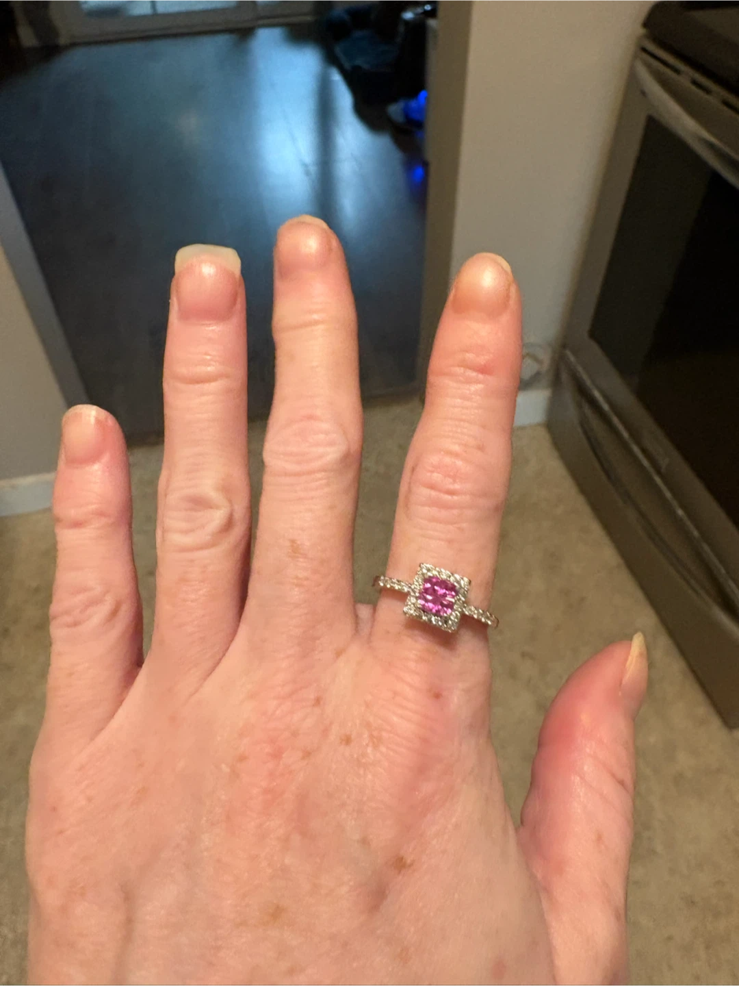 Pink Princess Cut Ring with Diamond Accents - photo 3