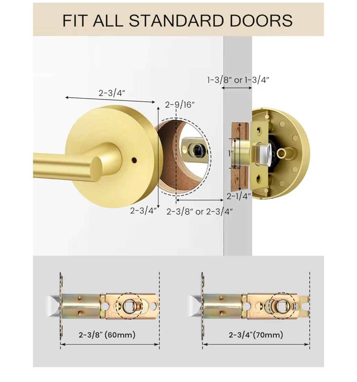 Adjustable Door Lever Set - Brass Finish