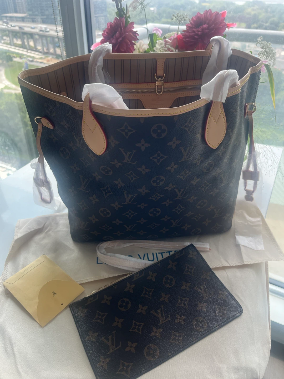Classic Monogram Tote Bag with Matching Pouch – Brand New