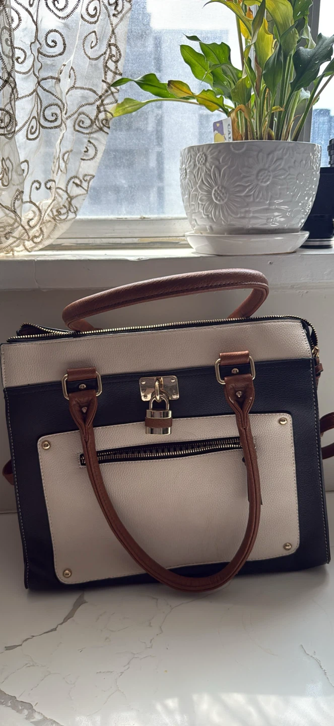 Colorblock Tote Bag with Lock Detail