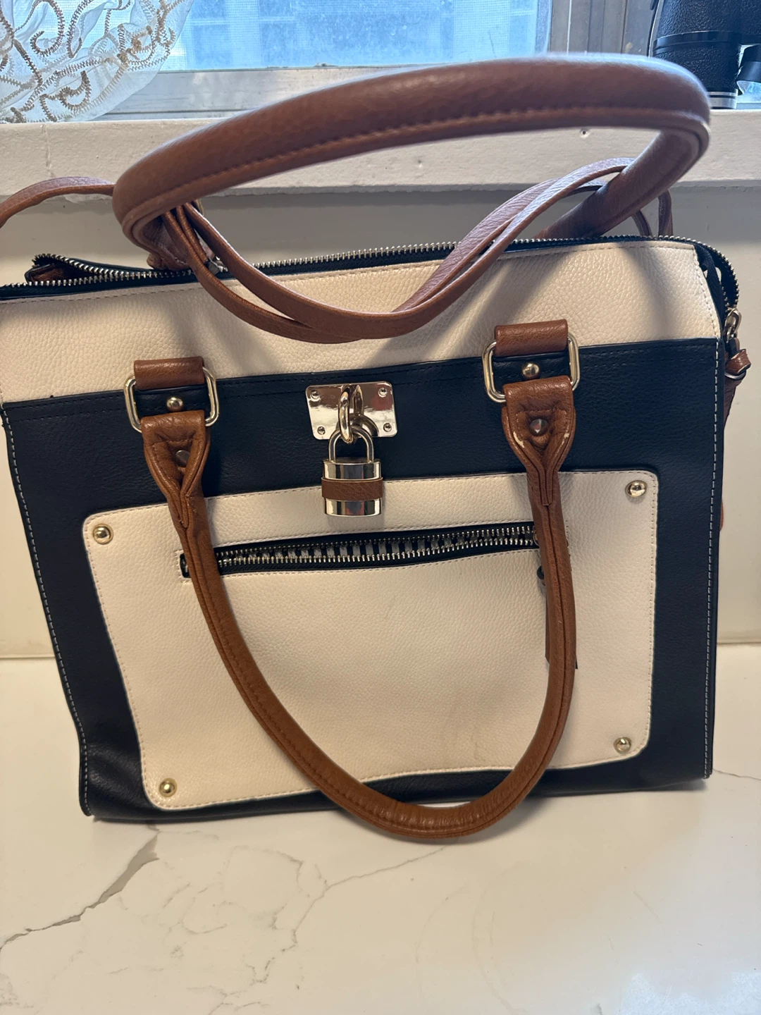 Colorblock Tote Bag with Lock Detail - photo 2