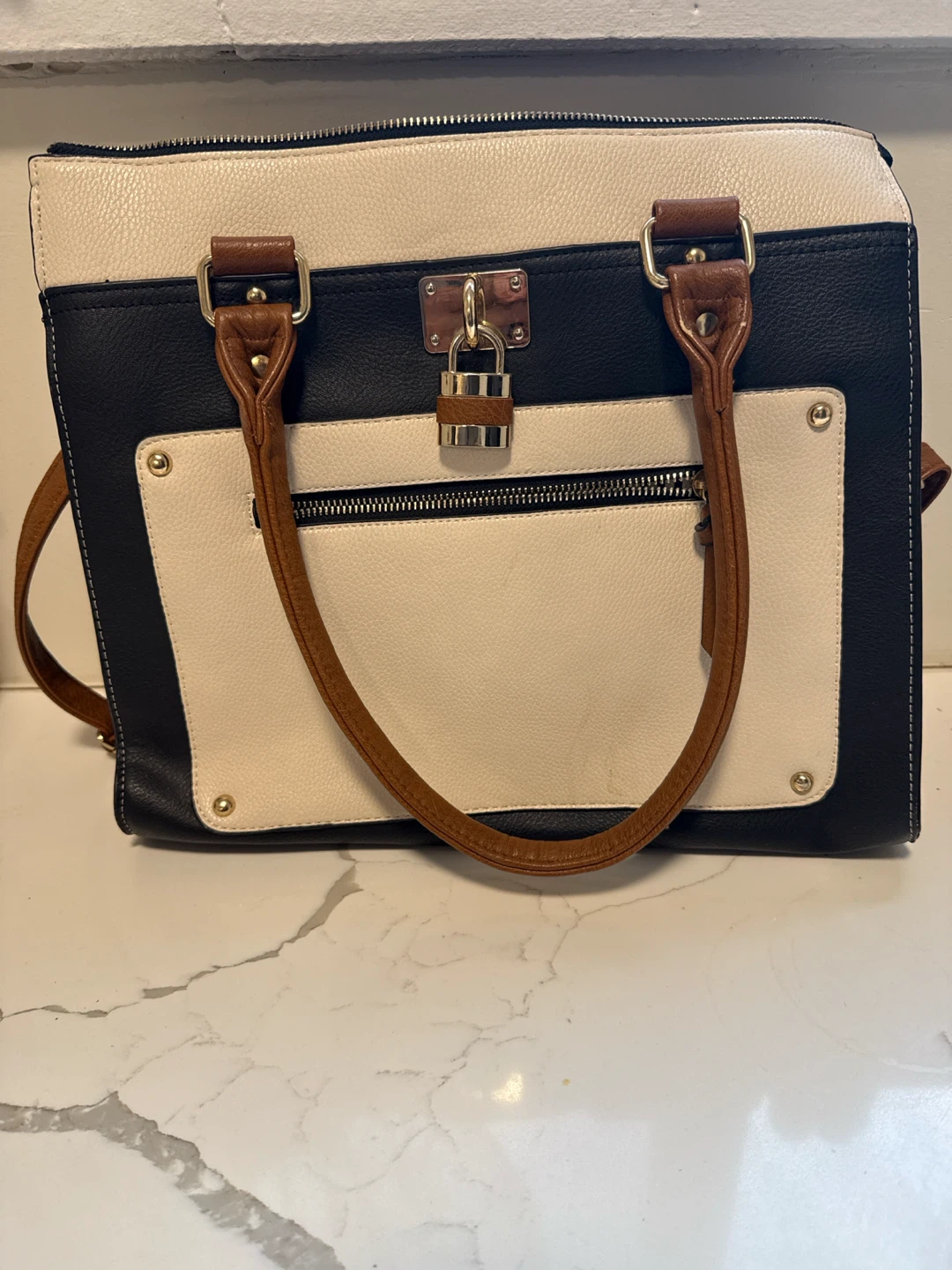 Colorblock Tote Bag with Lock Detail - photo 3